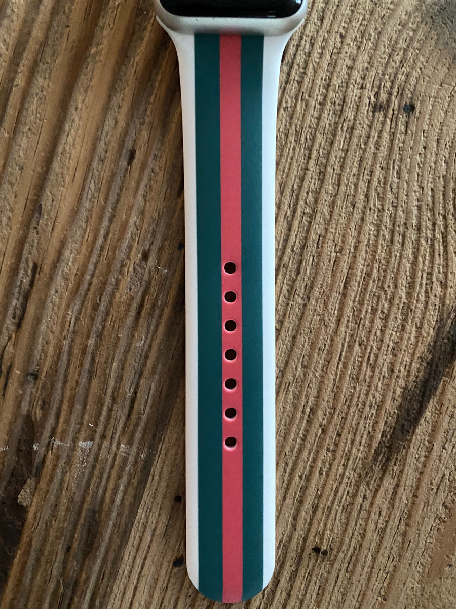 Silicone GUCCI Pattern Replacement Band For Apple Watch Red green