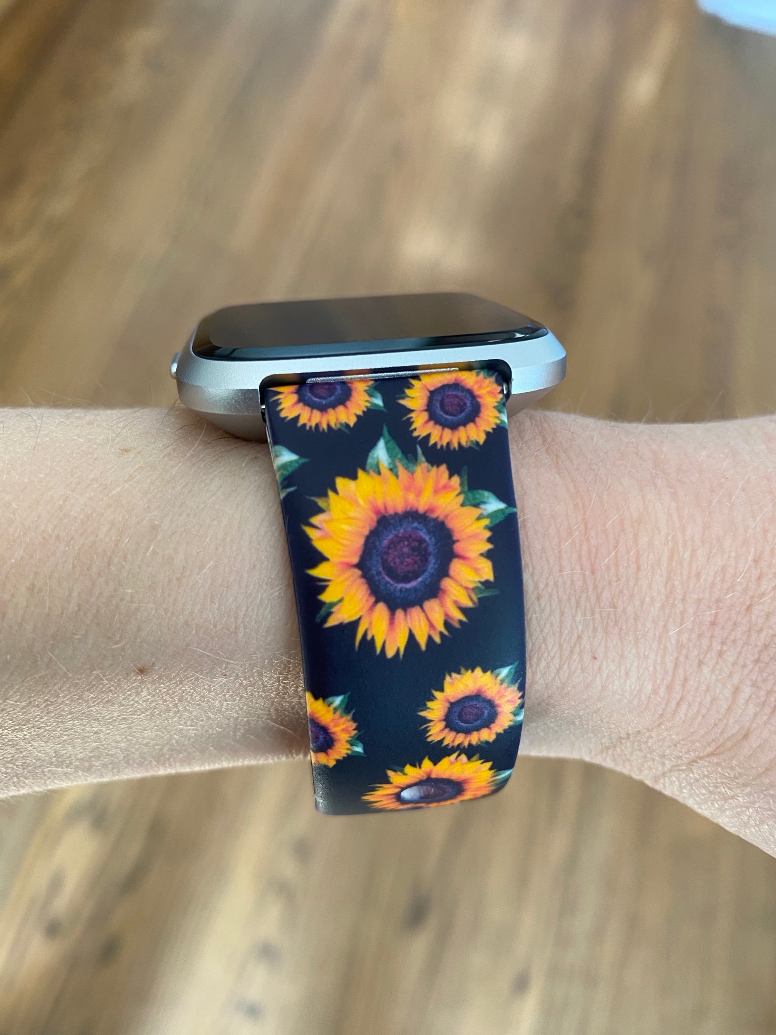 Black Sunflowers Silicone Band for Fitbit Versa