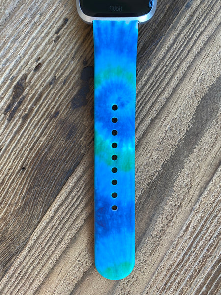 Green and Blue Tie Dye Silicone Band for Fitbit Versa