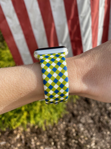 Green and Navy Check Plaid Silicone Band for Apple Watch