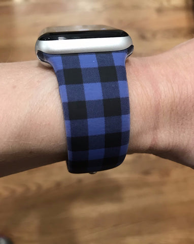 Blue & Black Gingham Plaid Silicone Band for Apple Watch