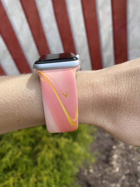 Pink Marble with Gold Marble Silicone Band for Apple Watch