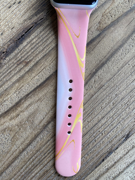 Pink Marble with Gold Marble Silicone Band for Apple Watch
