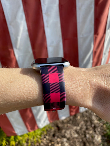 Red and Black Buffalo Plaid Silicone Band for Fitbit Versa