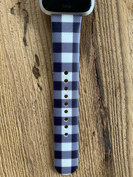 White and Black Buffalo Plaid Silicone Band for Fitbit Versa
