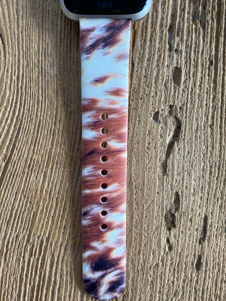 Brown Cow Print Tie Dye Silicone Band for Fitbit Versa