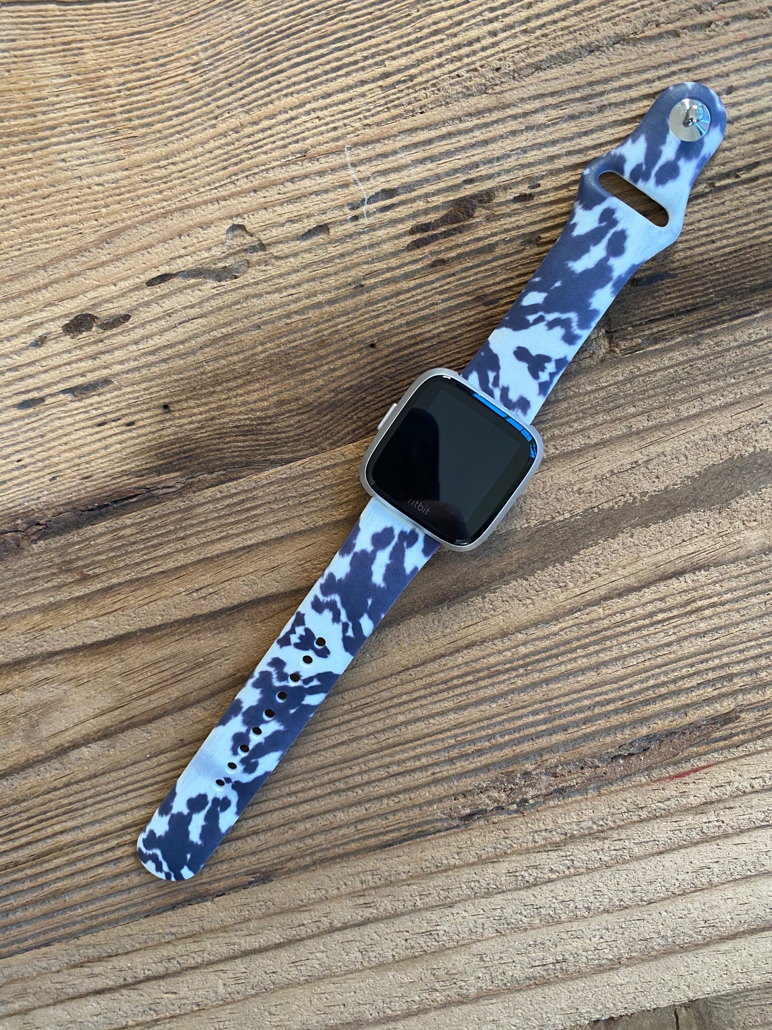 Black Cow Print Silicone Band for Fitbit Versa