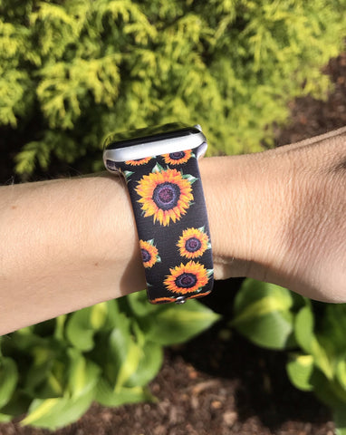 Black Sunflower Silicone Band for Apple Watch