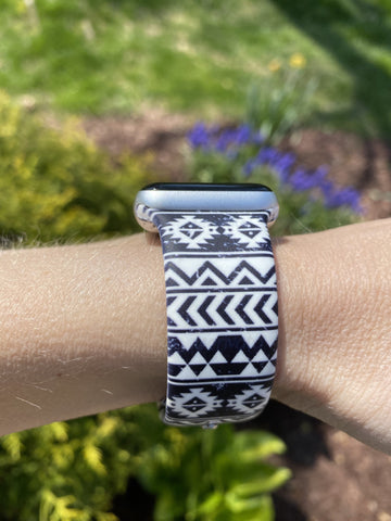 Black & White Aztec Silicone Band for Apple Watch
