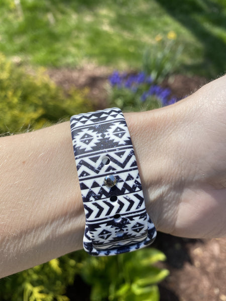 Black & White Aztec Silicone Band for Apple Watch