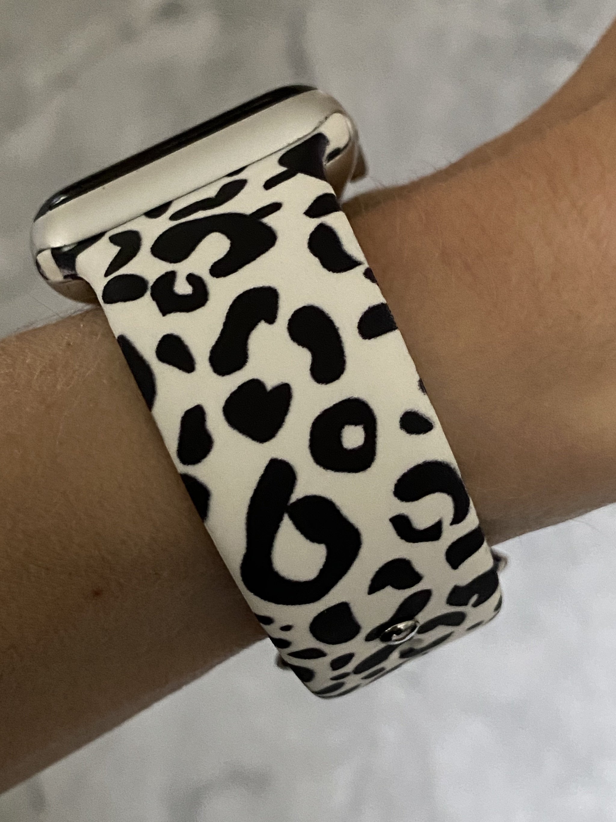 Disco Leopard Black & White Apple Watch Band Cow Print Apple Watch Band Black and White Watch Strap 38mm  main image 4