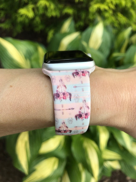Pink & Blue Bull Skull Silicone Band for Apple Watch