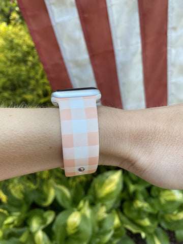 Pale Pink & White Buffalo Plaid Silicone Band for Apple Watch
