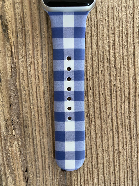 Navy & White Gingham Plaid Silicone Band for Apple Watch