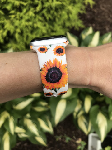 White Sunflower Silicone Band for Apple Watch