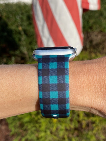 Green & Black Gingham Plaid Silicone Band for Apple Watch