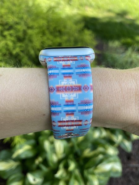 Blue Muted Serape Stripe Silicone Band for Apple Watch
