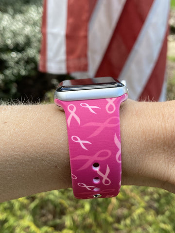 Breast Cancer Awareness Ribbon Silicone Band for Apple Watch