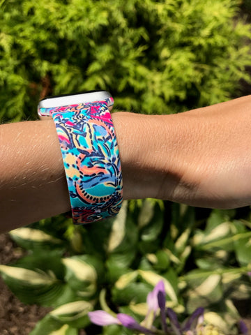 Aqua Floral Silicone Band for Apple Watch