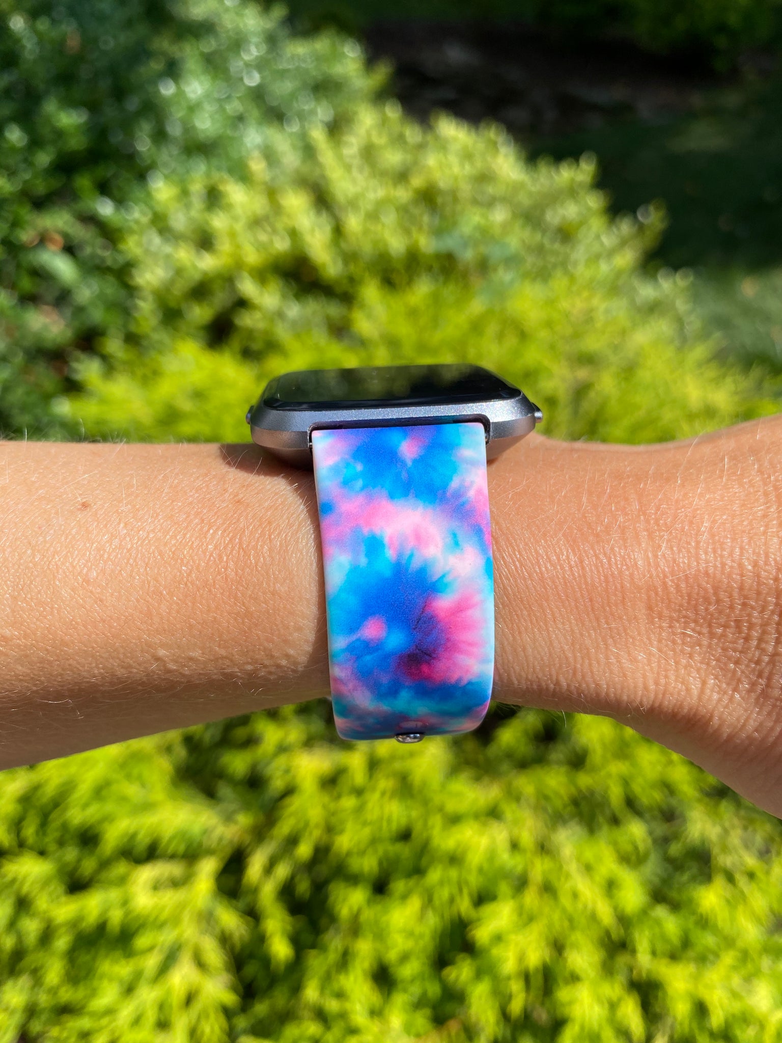 Pink and Blue Tie Dye Silicone Band for Fitbit Versa