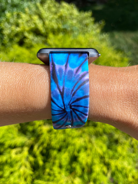 Black and Blue Tie Dye Silicone Band for Fitbit Versa