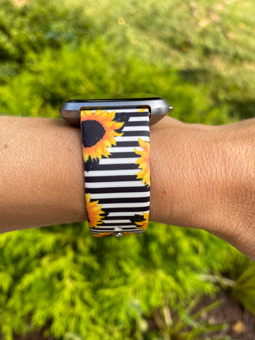 Stripe Sunflower Silicone Band for Fitbit Versa