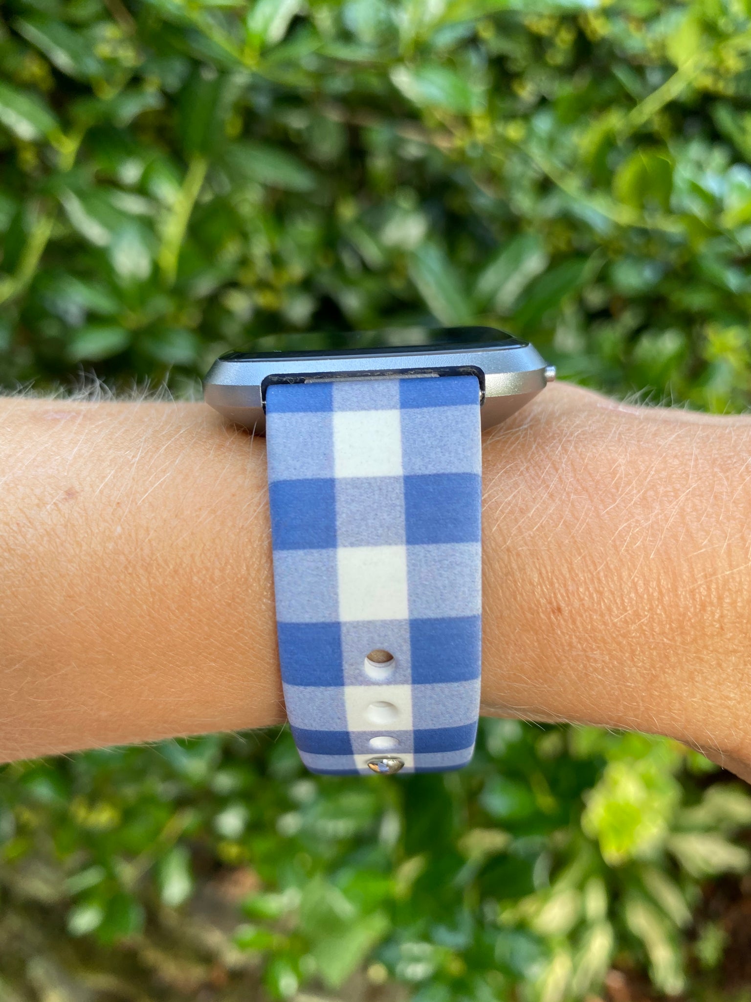 Blue and White Buffalo Plaid Silicone Band for Fitbit Versa