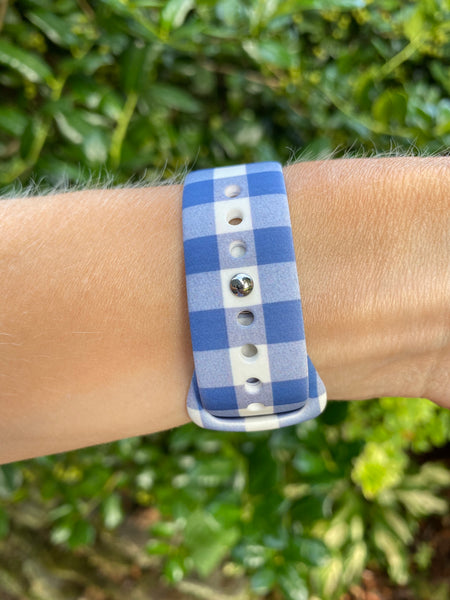 Blue and White Buffalo Plaid Silicone Band for Fitbit Versa