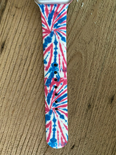 Red, White & Blue Tie Dye Silicone Band for Apple Watch