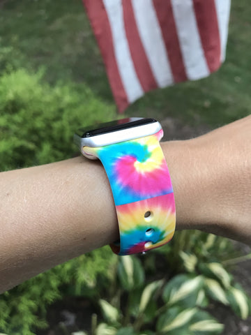 Small Yellow  Swirl Tie Dye Silicone Band for Apple Watch