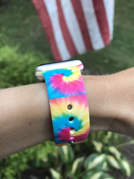 Small Yellow  Swirl Tie Dye Silicone Band for Apple Watch