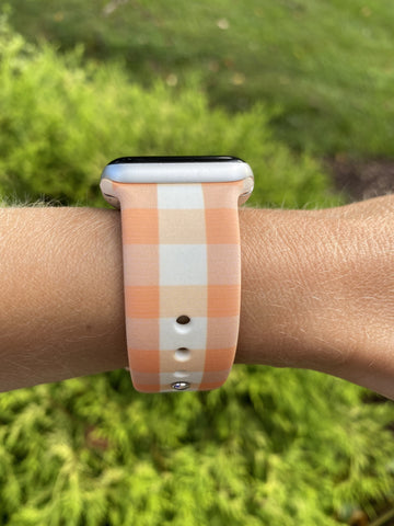Orange and White Buffalo Plaid Silicone Band for Apple Watch