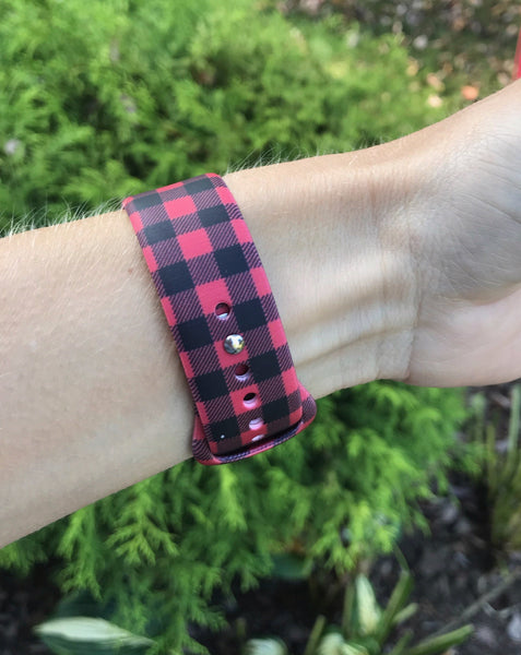 Red & Black Gingham Plaid Silicone Band for Apple Watch
