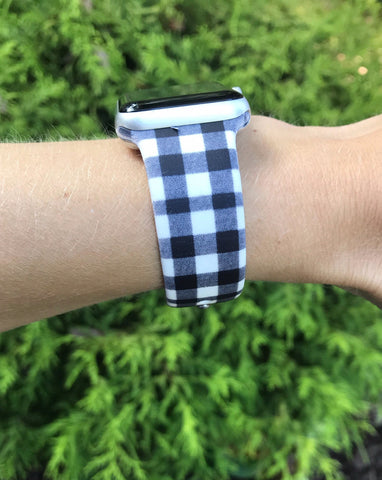 Black & White Gingham Plaid Silicone Band for Apple Watch