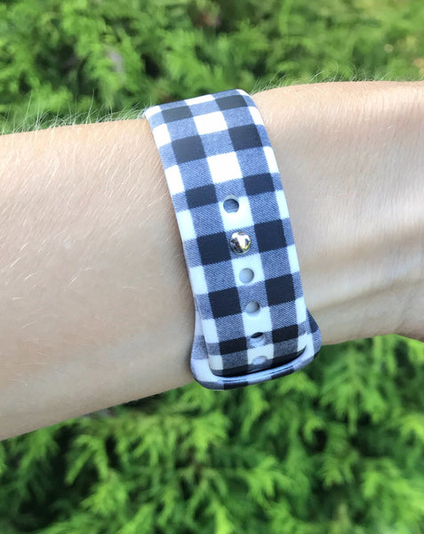 Black & White Gingham Plaid Silicone Band for Apple Watch
