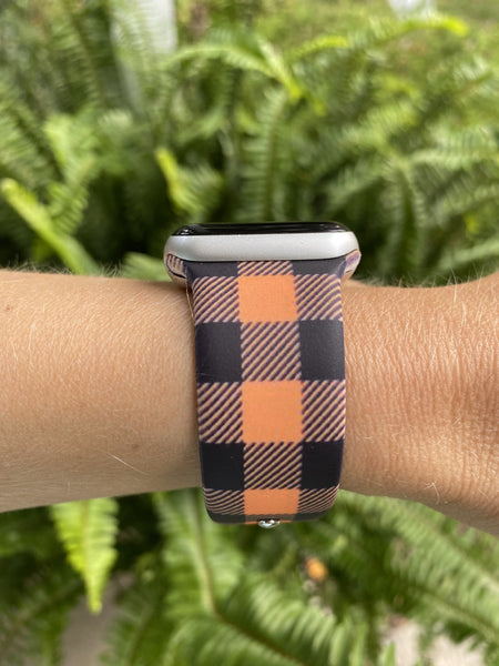 Orange & Black Buffalo Plaid Silicone Band for Apple Watch