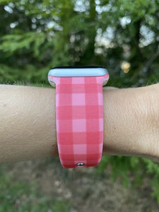 Red & Pink Gingham Plaid Silicone Band for Apple Watch