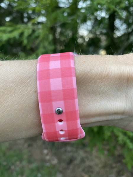 Red & Pink Gingham Plaid Silicone Band for Apple Watch