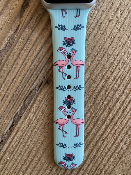 Christmas Flamingos Silicone Band for Apple Watch