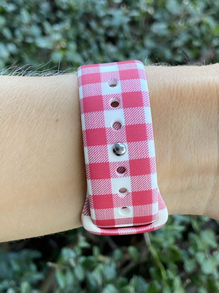 Red & White Gingham Plaid Silicone Band for Apple Watch