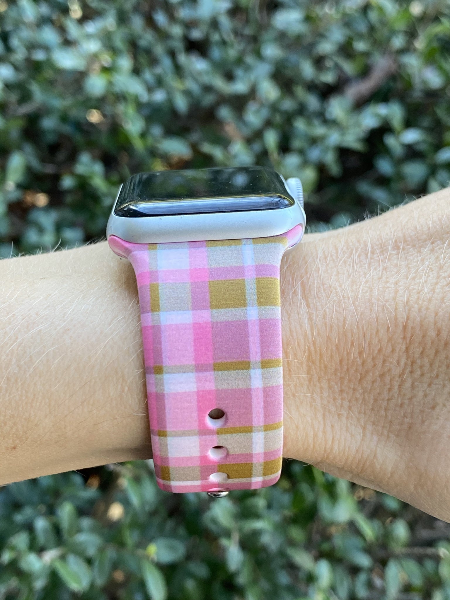 Pink & Green Tartan Plaid Silicone Band for Apple Watch