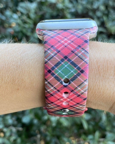 Red & Green Tartan Plaid Silicone Band for Apple Watch