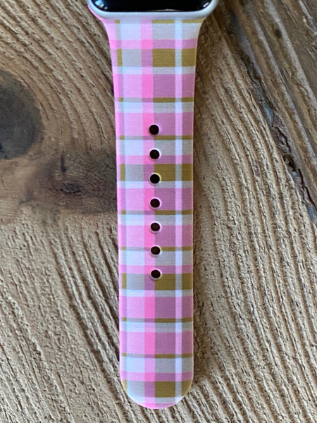 Pink & Green Tartan Plaid Silicone Band for Apple Watch