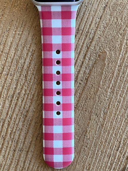 Red & White Gingham Plaid Silicone Band for Apple Watch